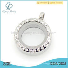 Antique silver locket pendant jewelry,stainless steel coin disc locket pendant jewelry